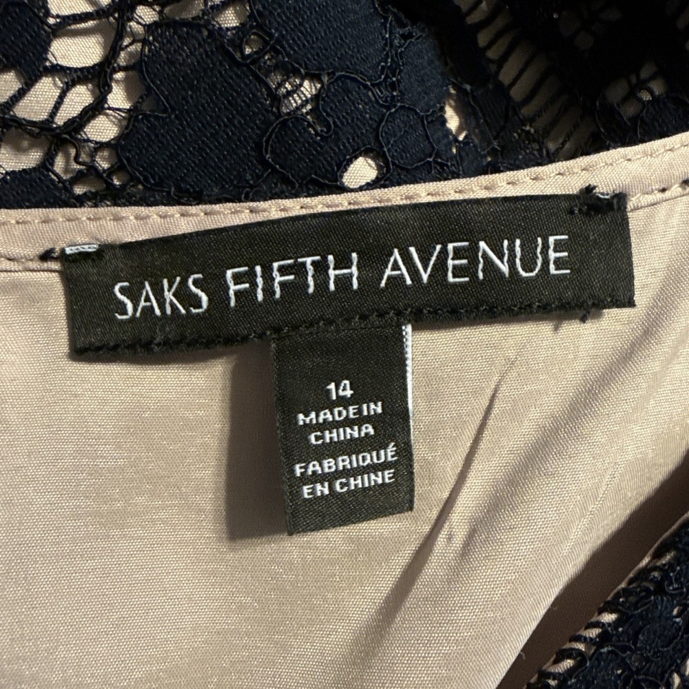 SAKS FIFTH AVENUE BLACK Cocktail Wedding Dress Nude Underlay EUC - Picture 11 of 14